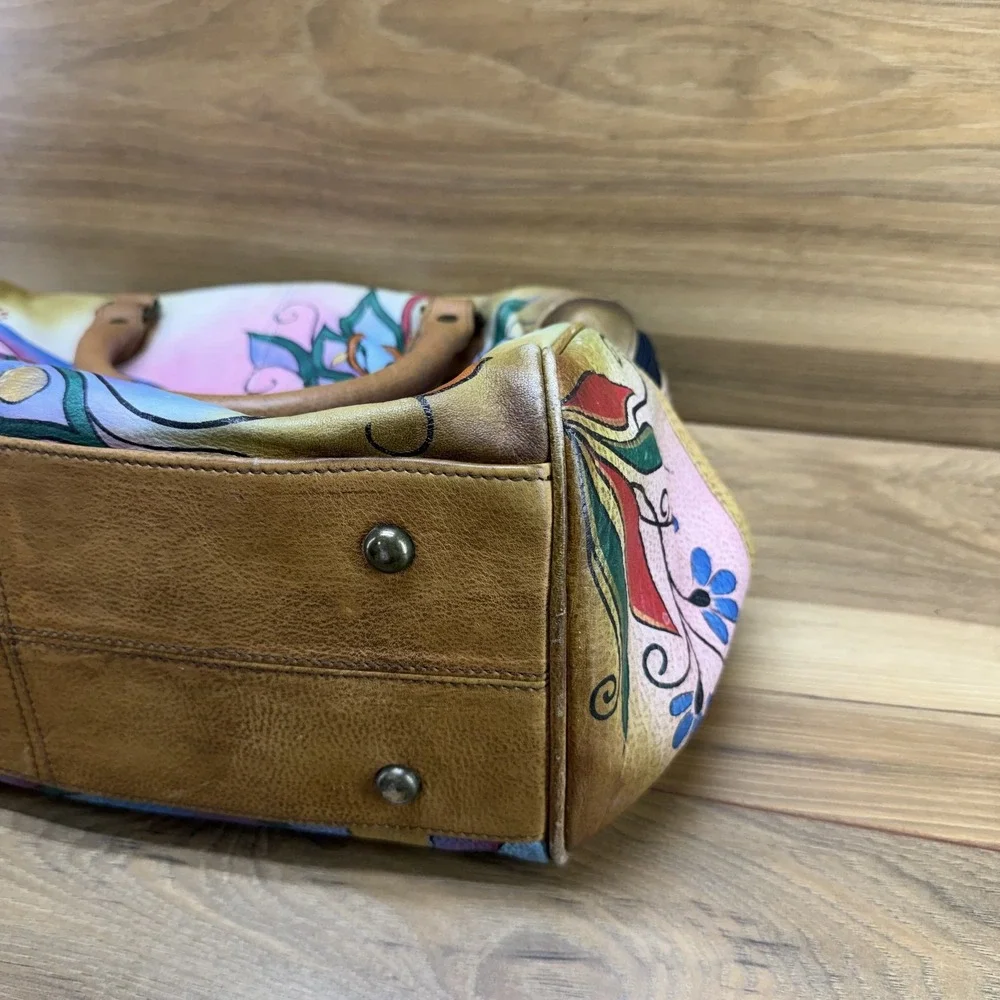 Anuschka Peacock Pattern Large Leather Satchel Hand Painted Zip Crossbody